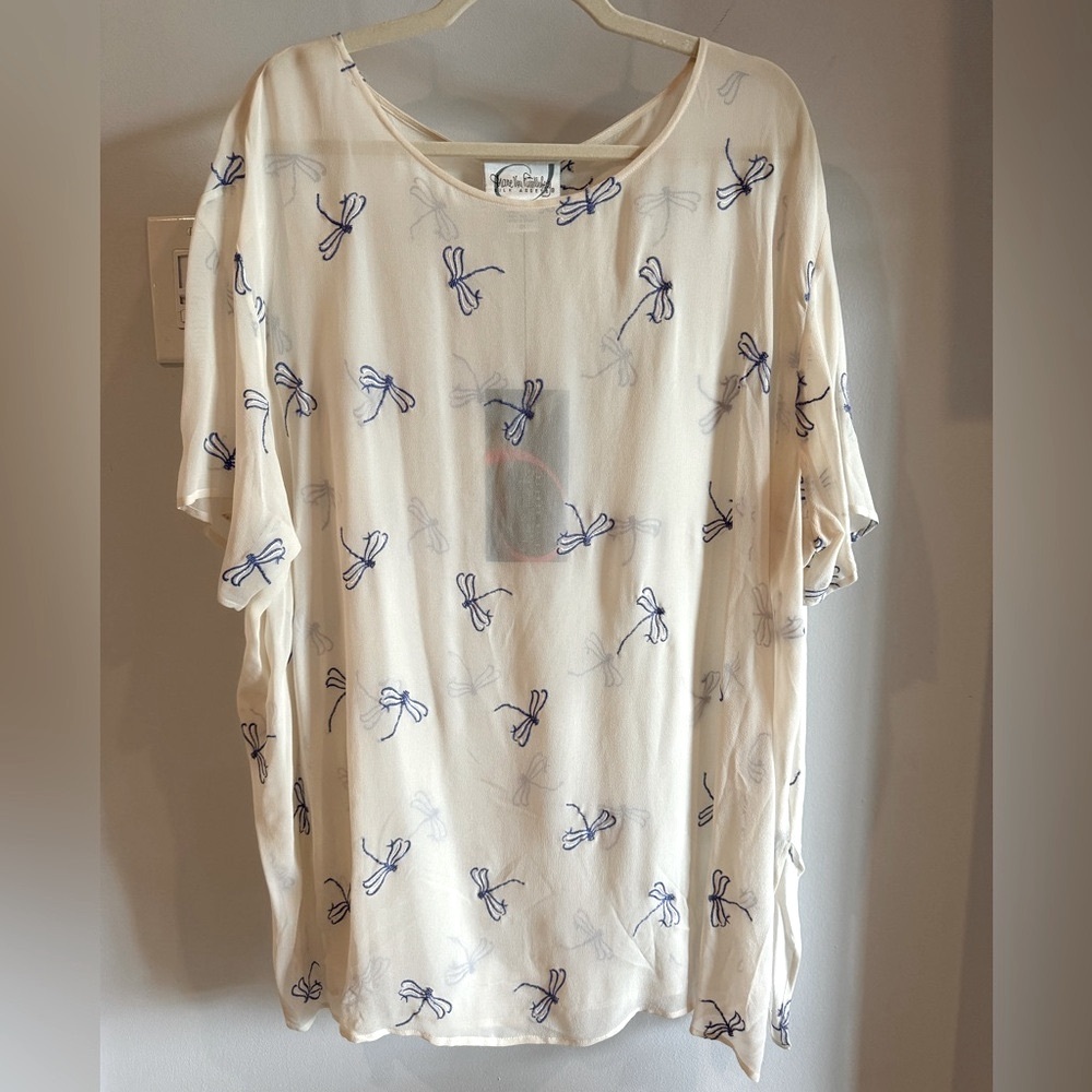 Vintage Diane Von Furstenberg Silk Dragonfly Sheer Tunic Top Swim Cover Up